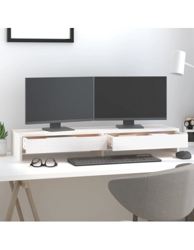 Supporto per Monitor Bianco 100x27x15 cm Legno Massello di Pino
