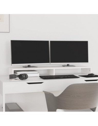 Supporto per Monitor Bianco 100x27x10 cm Legno Massello di Pino