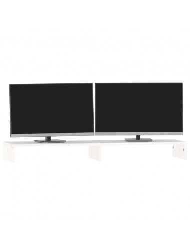 Supporto per Monitor Bianco 100x27x10 cm Legno Massello di Pino
