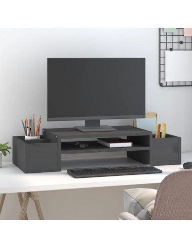 Supporto per Monitor Grigio 70x27,5x15cm Legno Massello di Pino