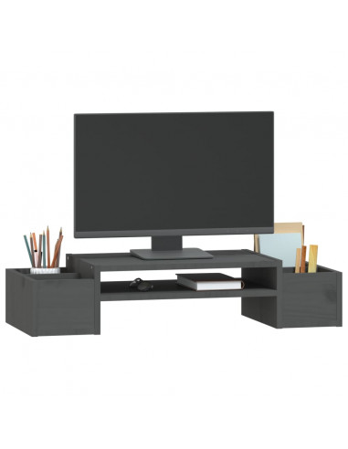 Supporto per Monitor Grigio 70x27,5x15cm Legno Massello di Pino