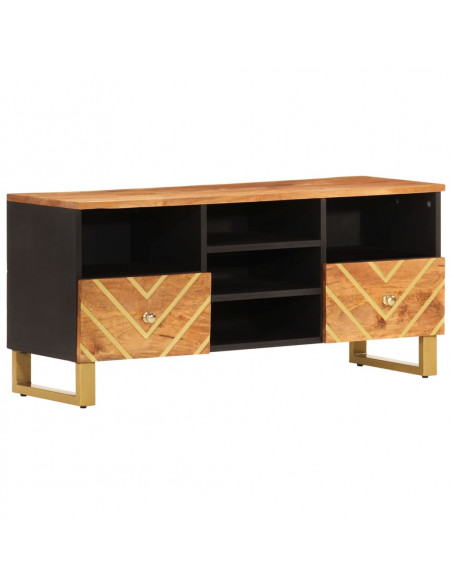 Mobile Porta TV Marrone e Nero 100x33,5x46 cm in Legno di Mango