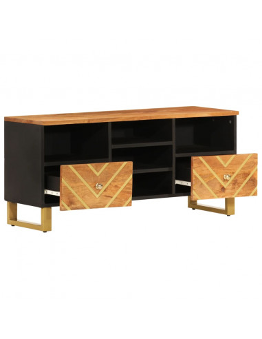 Mobile Porta TV Marrone e Nero 100x33,5x46 cm in Legno di Mango