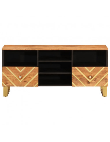Mobile Porta TV Marrone e Nero 100x33,5x46 cm in Legno di Mango