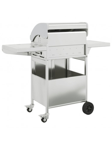 Griglia Barbecue a Gas con 4 Bruciatori Argento in Acciaio