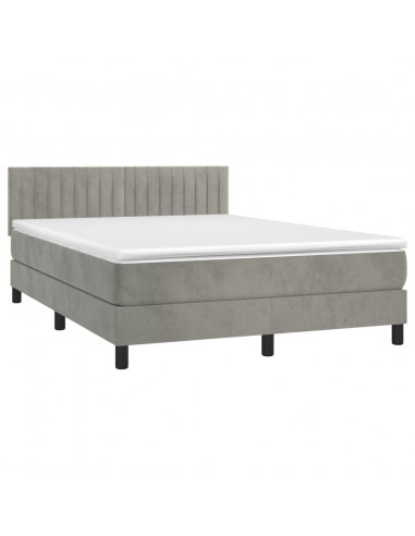 Letto a Molle Materasso e LED Grigio Chiaro 140x200 cm Velluto