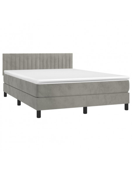 Letto a Molle Materasso e LED Grigio Chiaro 140x200 cm Velluto