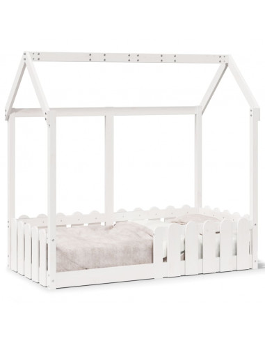 Giroletto Casetta Bambini Bianco 70x140 cm Legno Massello Pino