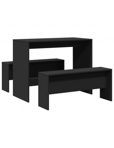 Set Tavolo da Pranzo e Panche 3 pz Nero in Truciolato