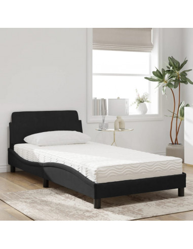 Letto con Materasso Nero 100x200 cm in Velluto