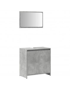 Set Mobili da Bagno 2 pz Grigio Cemento in Legno Multistrato 2