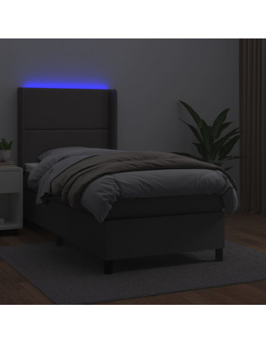 Giroletto Molle con Materasso e LED Grigio 100x200cm Similpelle