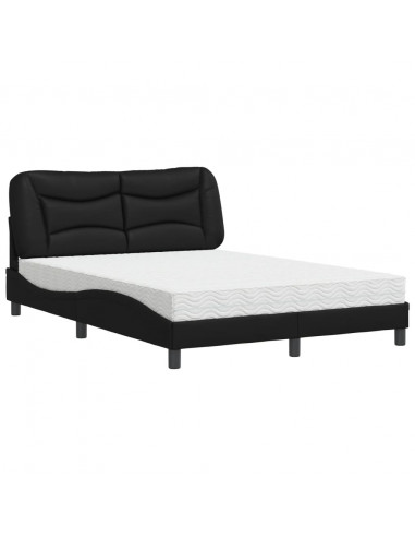 Letto con Materasso Nero 140x190 cm in Similpelle