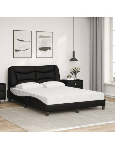 Letto con Materasso Nero 140x190 cm in Similpelle