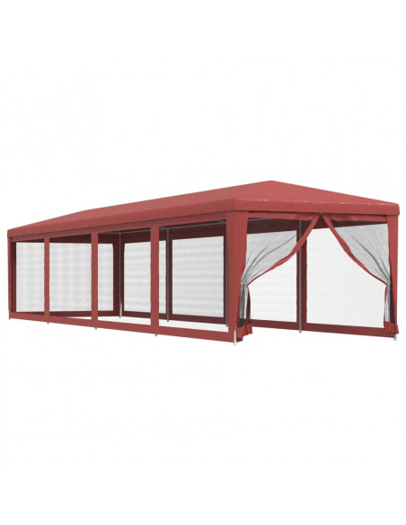 Tenda per Feste con 10 Pareti Laterali in Rete Rossa 3x12m HDPE