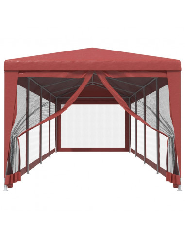 Tenda per Feste con 10 Pareti Laterali in Rete Rossa 3x12m HDPE