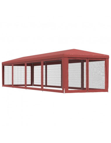 Tenda per Feste con 10 Pareti Laterali in Rete Rossa 3x12m HDPE