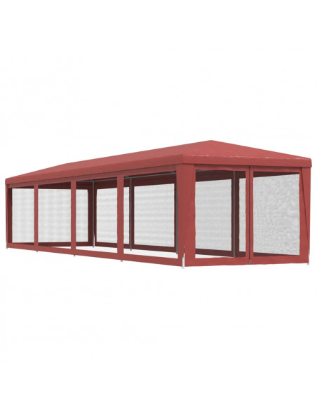 Tenda per Feste con 10 Pareti Laterali in Rete Rossa 3x12m HDPE
