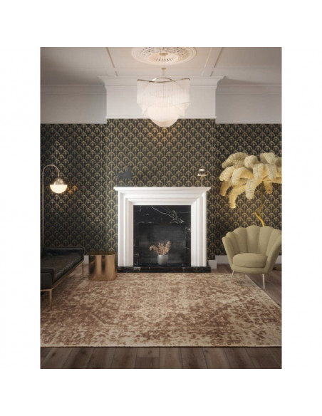 DUTCH WALLCOVERINGS Carta da Parati Palm Palace Nero e Oro