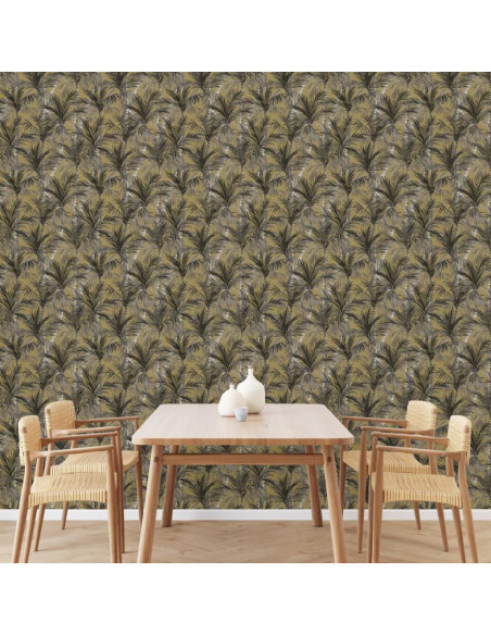 DUTCH WALLCOVERINGS Carta da Parati Palm Trees Oro e Nero