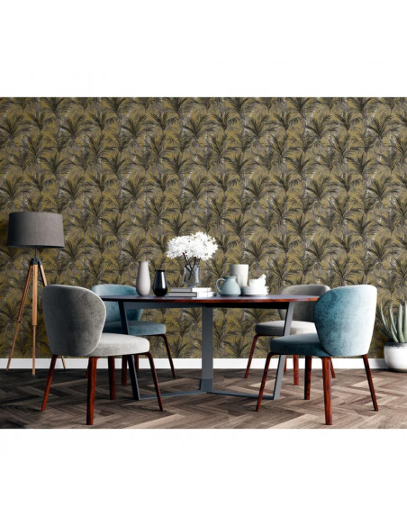 DUTCH WALLCOVERINGS Carta da Parati Palm Trees Oro e Nero
