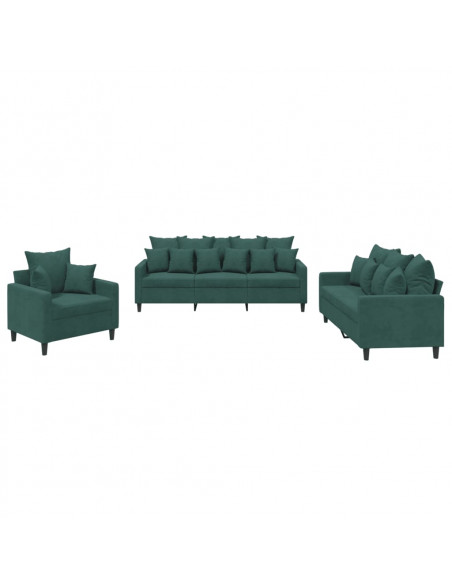 Set di Divani 3 pz con Cuscini Verde scuro in Velluto