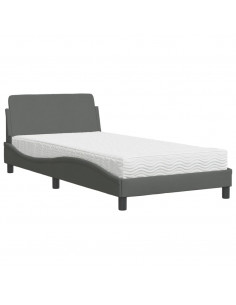 Letto con Materasso Grigio Scuro 100x200 cm in Tessuto 2