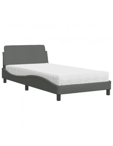 Letto con Materasso Grigio Scuro 100x200 cm in Tessuto