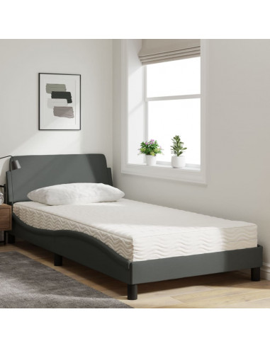 Letto con Materasso Grigio Scuro 100x200 cm in Tessuto