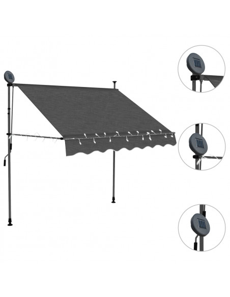 Tenda da Sole Retrattile Manuale con LED 150 cm Antracite