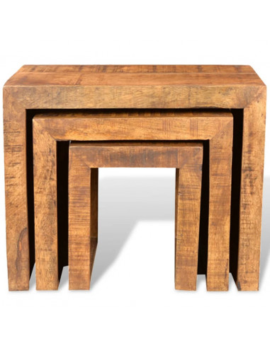 Tavolini Impilabili Set 3 pz in Legno Massello di Mango