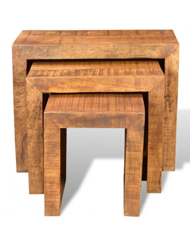Tavolini Impilabili Set 3 pz in Legno Massello di Mango