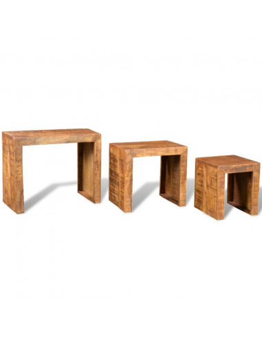 Tavolini Impilabili Set 3 pz in Legno Massello di Mango