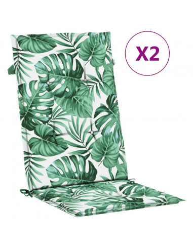 Cuscini per Sedia Schienale Alto 2 pz Motivo Foglie in Tessuto