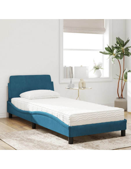 Letto con Materasso Blu 90x190 cm in Velluto