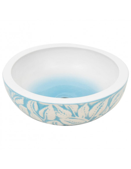 Lavabo da Appoggio Bianco e Blu Rotondo Φ41x14 cm Ceramica