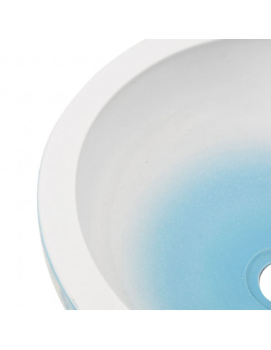 Lavabo da Appoggio Bianco e Blu Rotondo Φ41x14 cm Ceramica