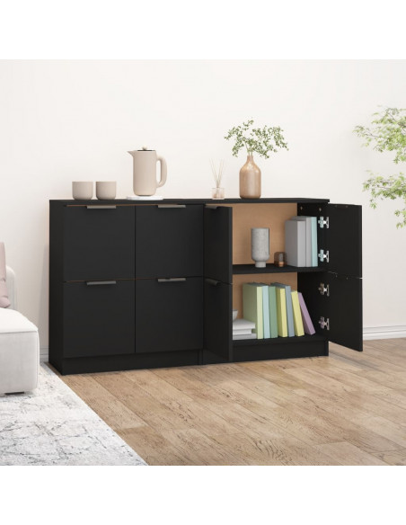 Credenze 2 pz Nere 60x30x70 cm in Legno Multistrato