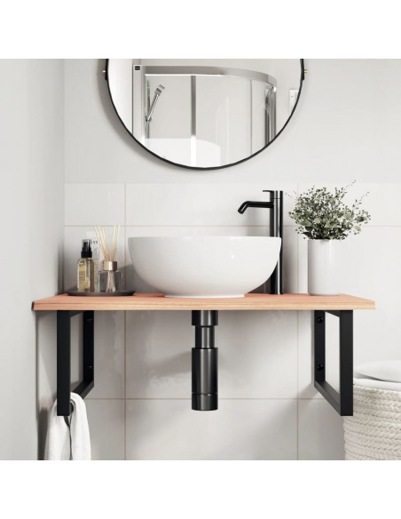 Ripiano a Parete per Lavabo in Acciaio e Massello di Rovere