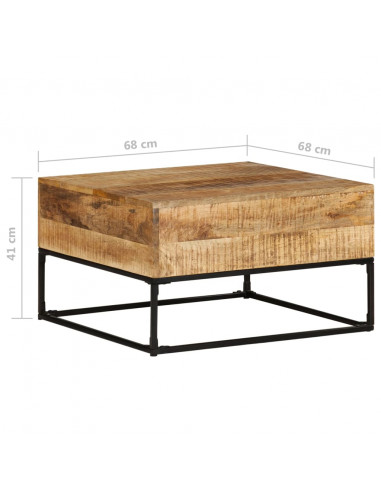 Tavolino da Salotto 68x68x41 cm in Legno di Mango Grezzo