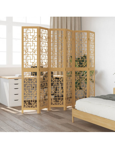 Divisorio Ambienti 6 Pannelli Marrone Legno Massello Paulownia