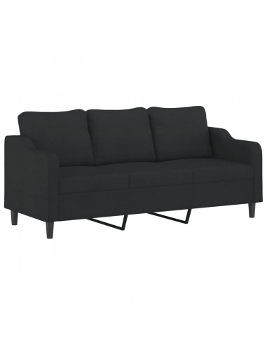 Divano a 3 Posti con Poggiapiedi Nero 180 cm in Tessuto