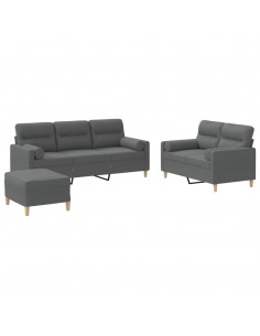 Set di Divani 3 pz con Cuscini Grigio Scuro in Tessuto 2