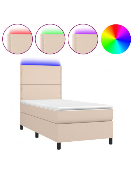 Giroletto Molle Materasso e LED Cappuccino 80x200 cm Similpelle