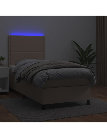 Giroletto Molle Materasso e LED Cappuccino 80x200 cm Similpelle