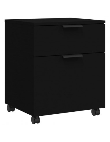 Schedario con Ruote Nero 45x38x54 cm in Legno Multistrato