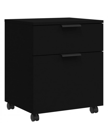 Schedario con Ruote Nero 45x38x54 cm in Legno Multistrato
