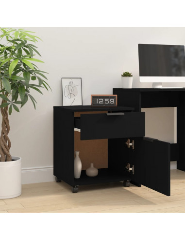 Schedario con Ruote Nero 45x38x54 cm in Legno Multistrato