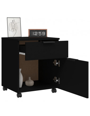 Schedario con Ruote Nero 45x38x54 cm in Legno Multistrato