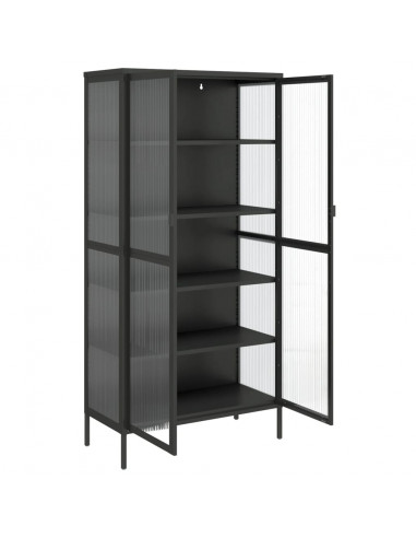 Credenza Nera 85x40x180 cm Vetro e Acciaio